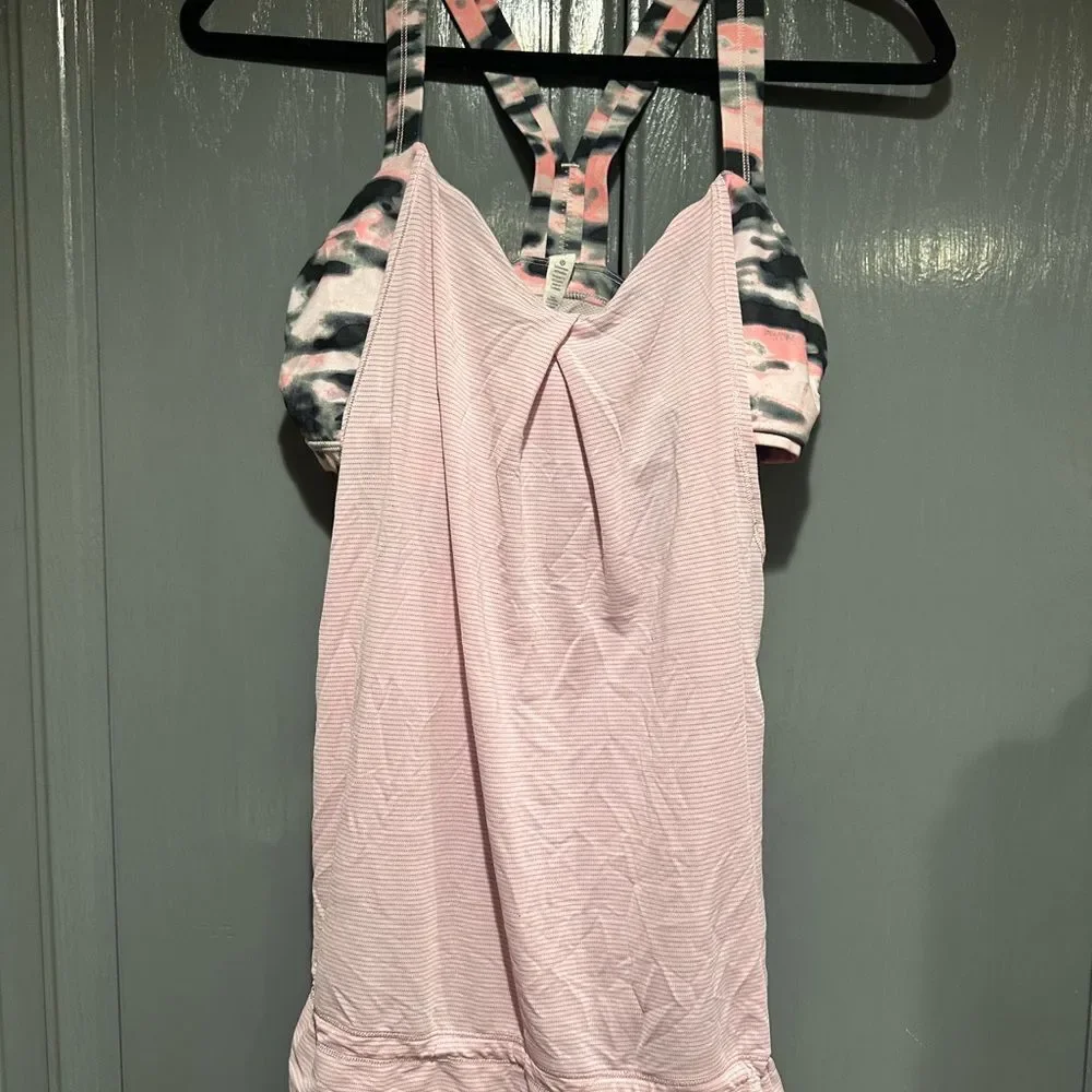Lululemon Rest Less Tank in Heathered Barely Pink/Wamo Cam 10